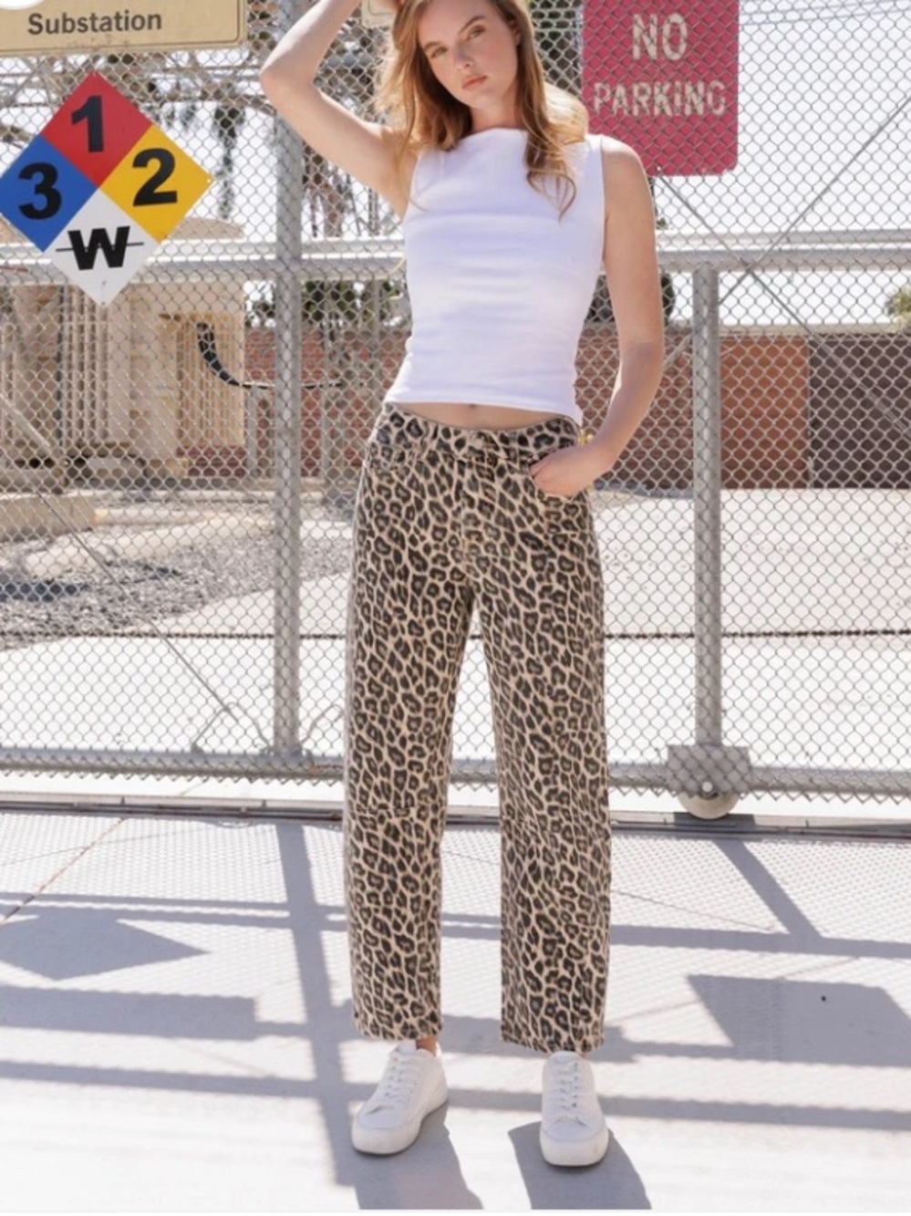 Vervet Women’s Leopard Print Barrel Leg Pants - Tan & Black - Picture 1 of 6